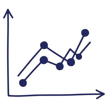 Hand drawn data analysis graph showing positive trends in business and finance with ascending arrows and connected data points vector
