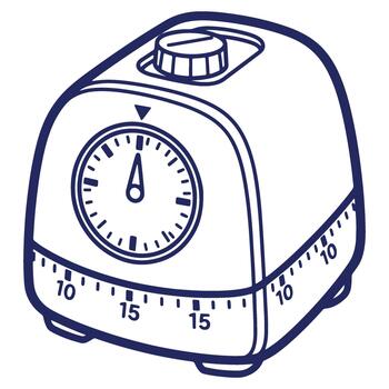 Classic kitchen timer illustration with simple line drawing offering a nostalgic and practical tool for time management in cooking and baking vector