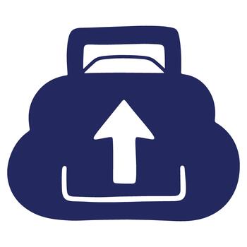 Hand drawn cloud computing upload icon with arrow pointing upward for data storage and transfer illustration concept vector