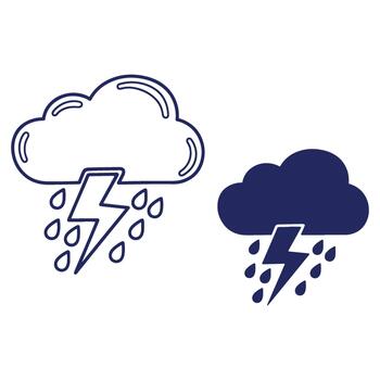 Stormy weather icon set with clouds lightning and raindrops symbolizing heavy rain and inclement conditions simple and modern design vector
