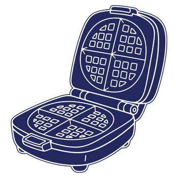 Retro Style Waffle Maker Illustration with Open Design Showing the Interior Baking Plates Ready for Batter vector