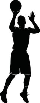 Shadow of a basketball athlete driving through with a sharp release vector