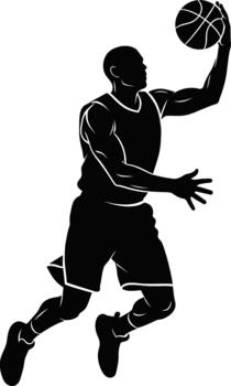 Dynamic silhouette of a basketball player dunking vector