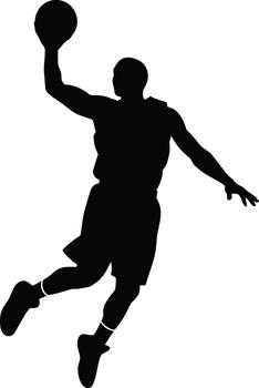 Shadow of a basketball athlete airborne while attempting a dunk vector