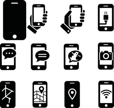 colección de teléfono inteligente íconos representando varios funciones y estados vector