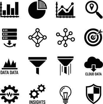 colección de datos analítica y negocio inteligencia íconos vector