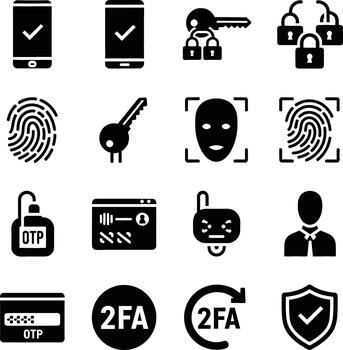 Cybersecurity and authentication icons for digital security and access vector