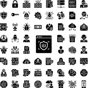 la seguridad cibernética íconos representando digital seguridad y datos proteccion vector
