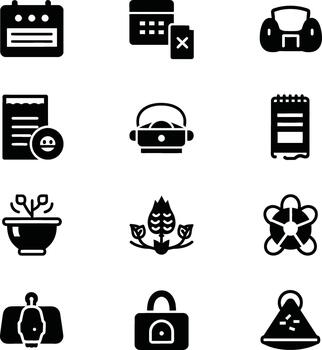 Collection of black and white icons representing various objects and concepts vector