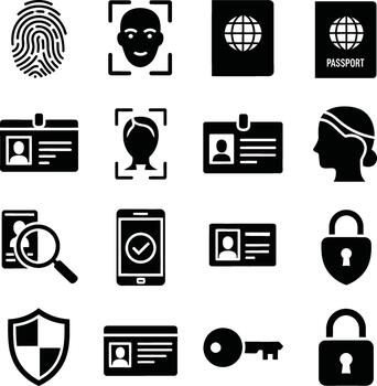Collection of icons representing security identification and access control vector
