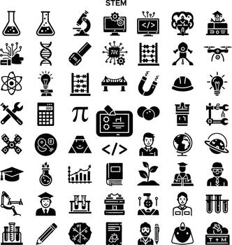 colección de vástago educación íconos representando Ciencias tecnología Ingenieria y matemáticas vector