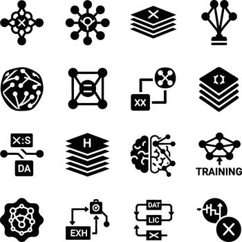 Collection of abstract icons representing data science and ai concepts vector