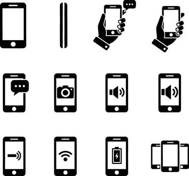 Collection of smartphone icons representing various functions and features vector