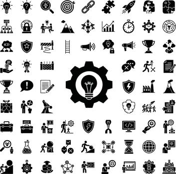 Collection of business and strategy icons in a grid layout vector