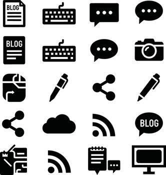 colección de Blog y social medios de comunicación íconos para digital comunicación y contenido creación vector