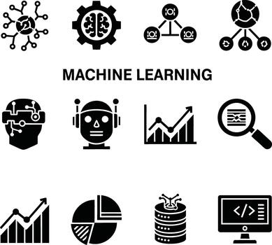 máquina aprendizaje íconos representando artificial inteligencia y datos análisis vector