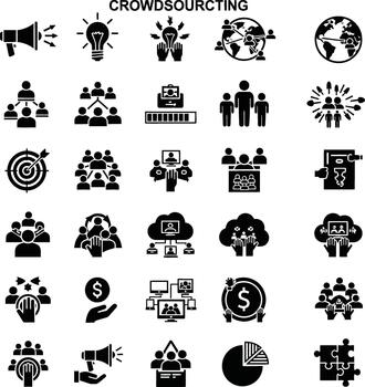 Crowdsourcing concept icons representing collaboration and idea generation vector