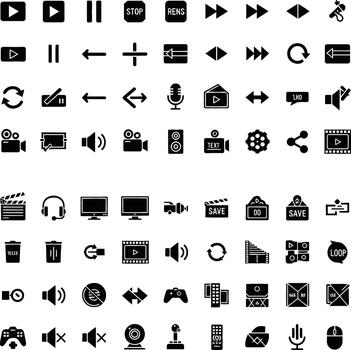 Collection of digital media player and interface icons vector