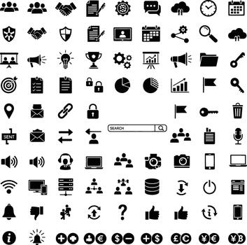 Collection of modern business and technology icons in a grid layout vector