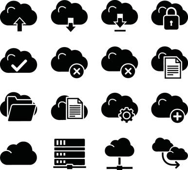 Cloud computing icons representing various data operations and security vector