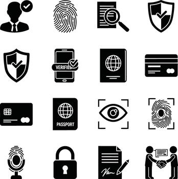 Collection of icons representing security and identity verification concepts vector