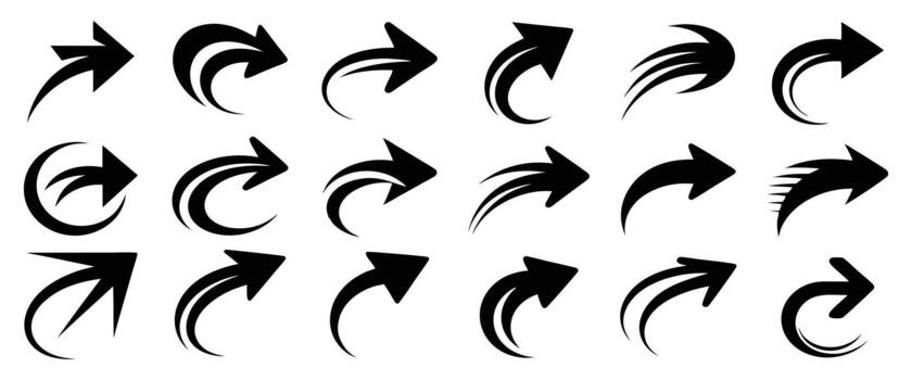 dinámica conjunto de negro flecha íconos para navegación y dirección diseño elementos vector