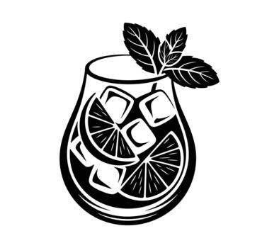 Refreshing cocktail with mint, ice, and lemon slice in glass design vector