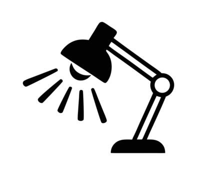 Desk lamp icon with light rays. modern study work reading illumination symbol . vector