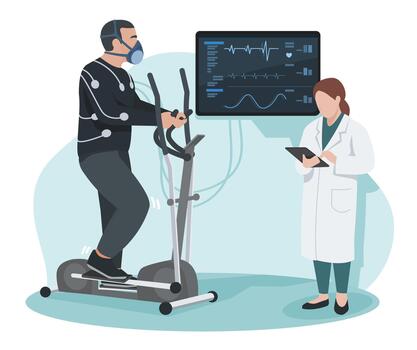 Man exercising with medical monitoring device vector