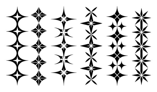 Set of various black sparkle, glint, and star shapes on a white background vector