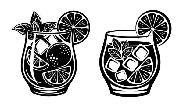 Refreshing citrus drinks with mint and ice, for summer and party vector