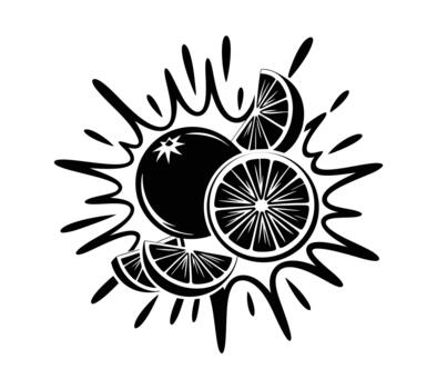 Stylized citrus fruit oranges with refreshing juice splash vector