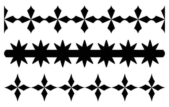 Decorative black border patterns with repetitive geometric shapes and stars vector