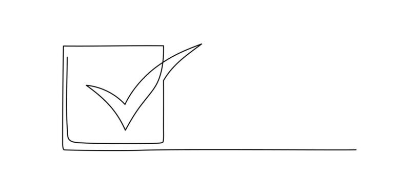 Checkmark in square, one line illustration. Hand drawn continuous icon, checklist sign vector