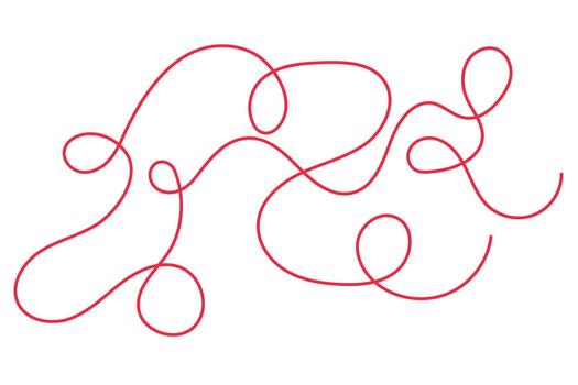 Wavy squiggle swirl red line, chaotic simple illustration, abstract linework vector