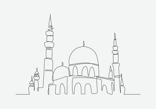 Mosque in continuous one line drawing. Editable line. Art illustration. vector