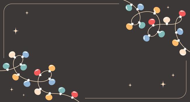 Christmas background with light bulbs and stars. Festive frame with string lights. Horizontal banner. vector