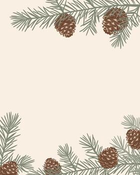 Christmas background with fir branches and pine cones.Winter frame with evergreen pine branches and cones. vector