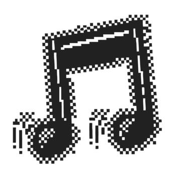 píxel Arte música Nota icono retro 8 poco negro y blanco musical símbolo con digital ruido y bloque contorno vector
