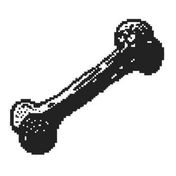 Pixel art bone illustration isolated on white simple black and white 8 bit drawing, retro digital icon design vector