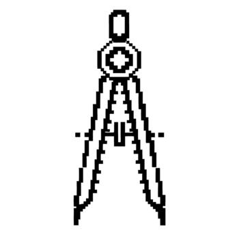 Pixel art geometric compass isolated on white background minimalist black outline tool for mathematics, drawing, measurement, and design vector