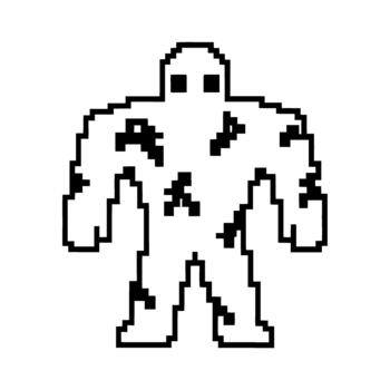 8 bit pixel art golem monster character, black and white retro game enemy, simple blocky design, digital sprite vector