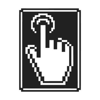 pixelado mano cursor prensado un botón retro digital interfaz elemento, usuario Interacción icono, clásico informática gráfico símbolo vector