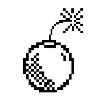 Pixel art bomb illustration with fuse retro digital explosive cartoon, minimal black and white 8 bit game icon vector