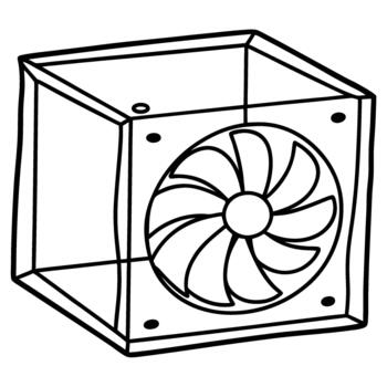 Industrial ventilation box fan isolated sketch cooling equipment with spinning blades in rectangular frame for airflow control vector