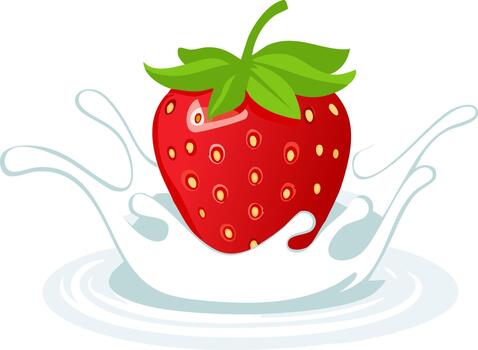 Fresh red strawberry splashing into creamy milk creating a smooth and refreshing scene vector