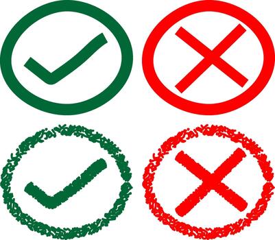 marcas de verificación y cruces ilustraciones de aprobación y rechazo símbolos vector