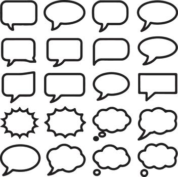 Set of black outline speech bubbles in various shapes and styles vector