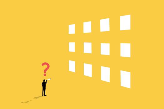 Concept of businessman choosing the right gate. Direction way concept. Symbol of new job, success, ambition and motivation. Planning and strategy. vector