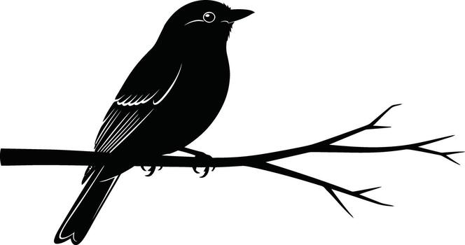 Silhouette of a small bird perched on a bare tree branch vector